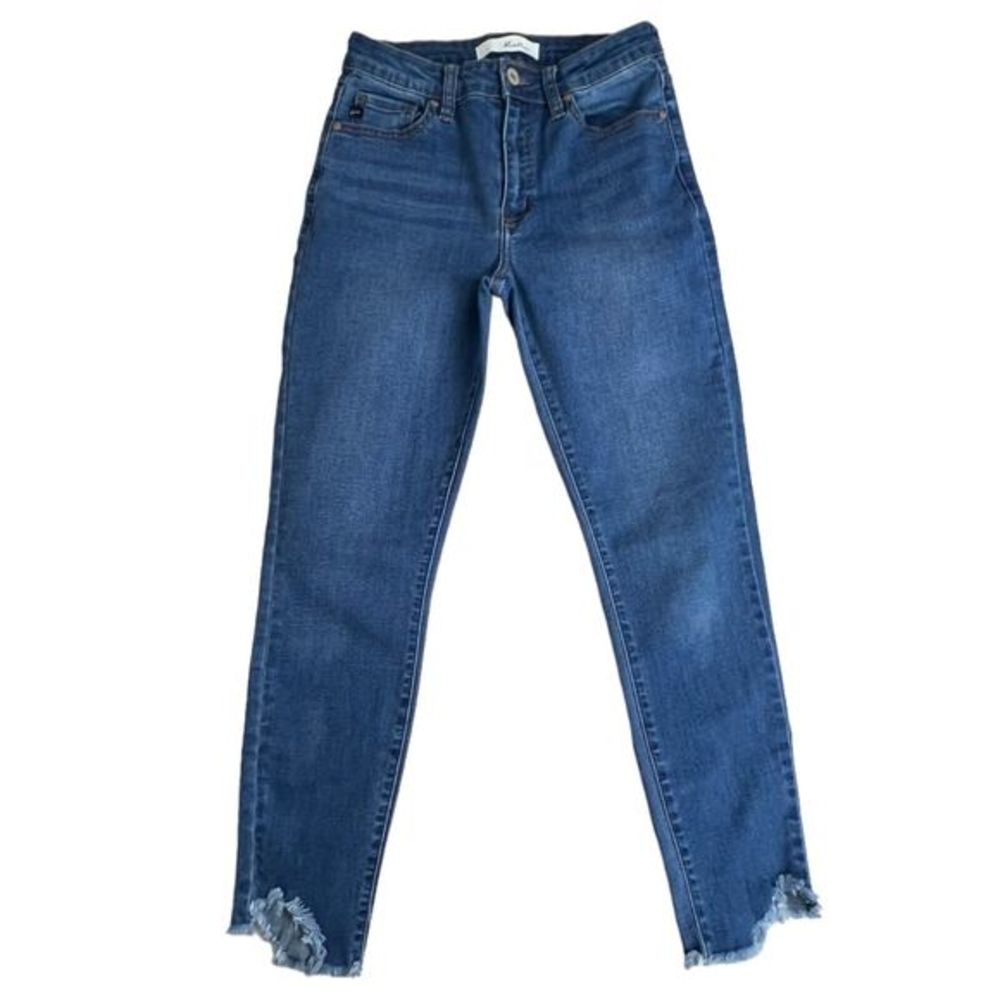 KanCan Womens Medium Wash Mid Rise Distressed Raw Hem Stretch Skinny‎ Jeans 26 - Picture 2 of 8